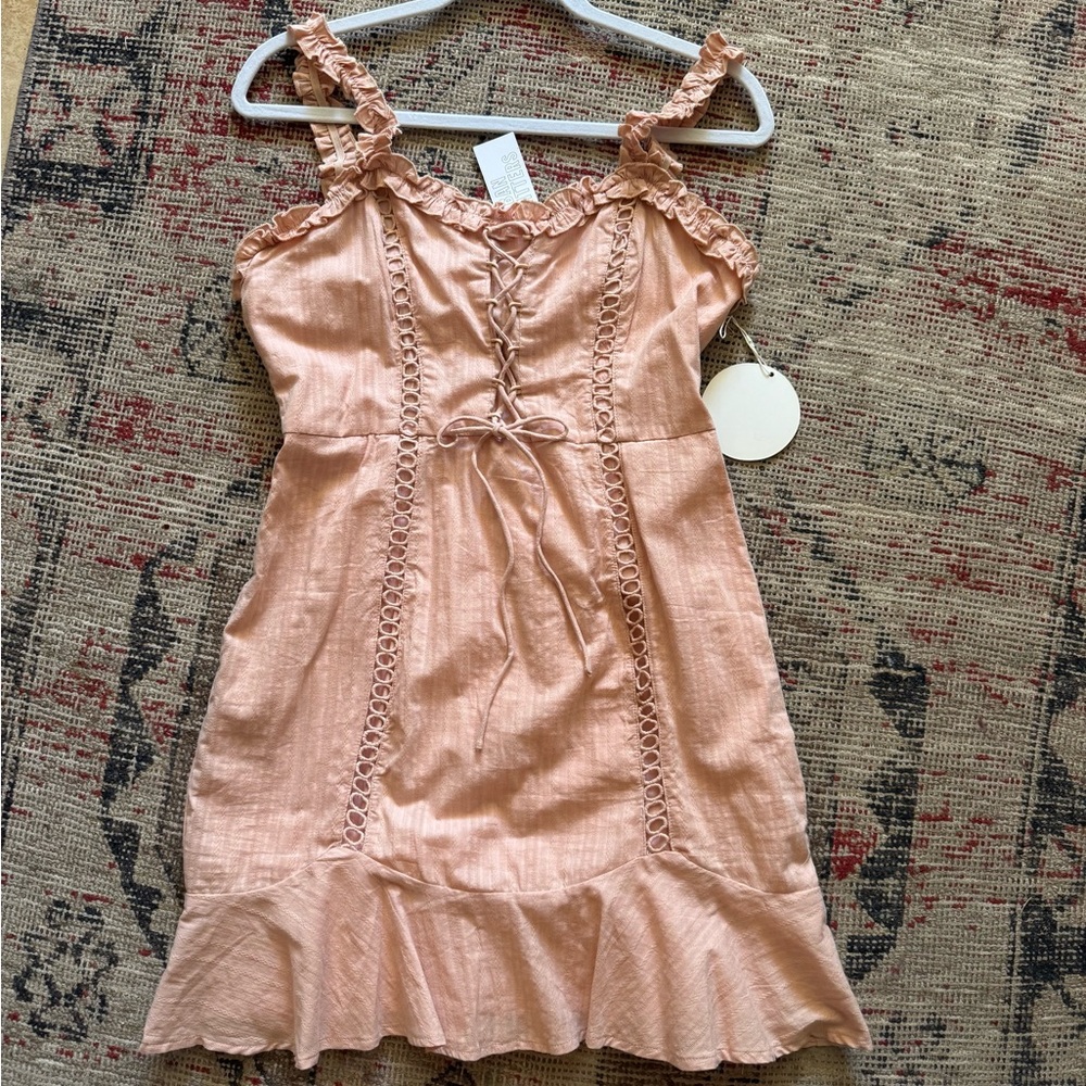 Pink Ruffled Lace-Up Dress